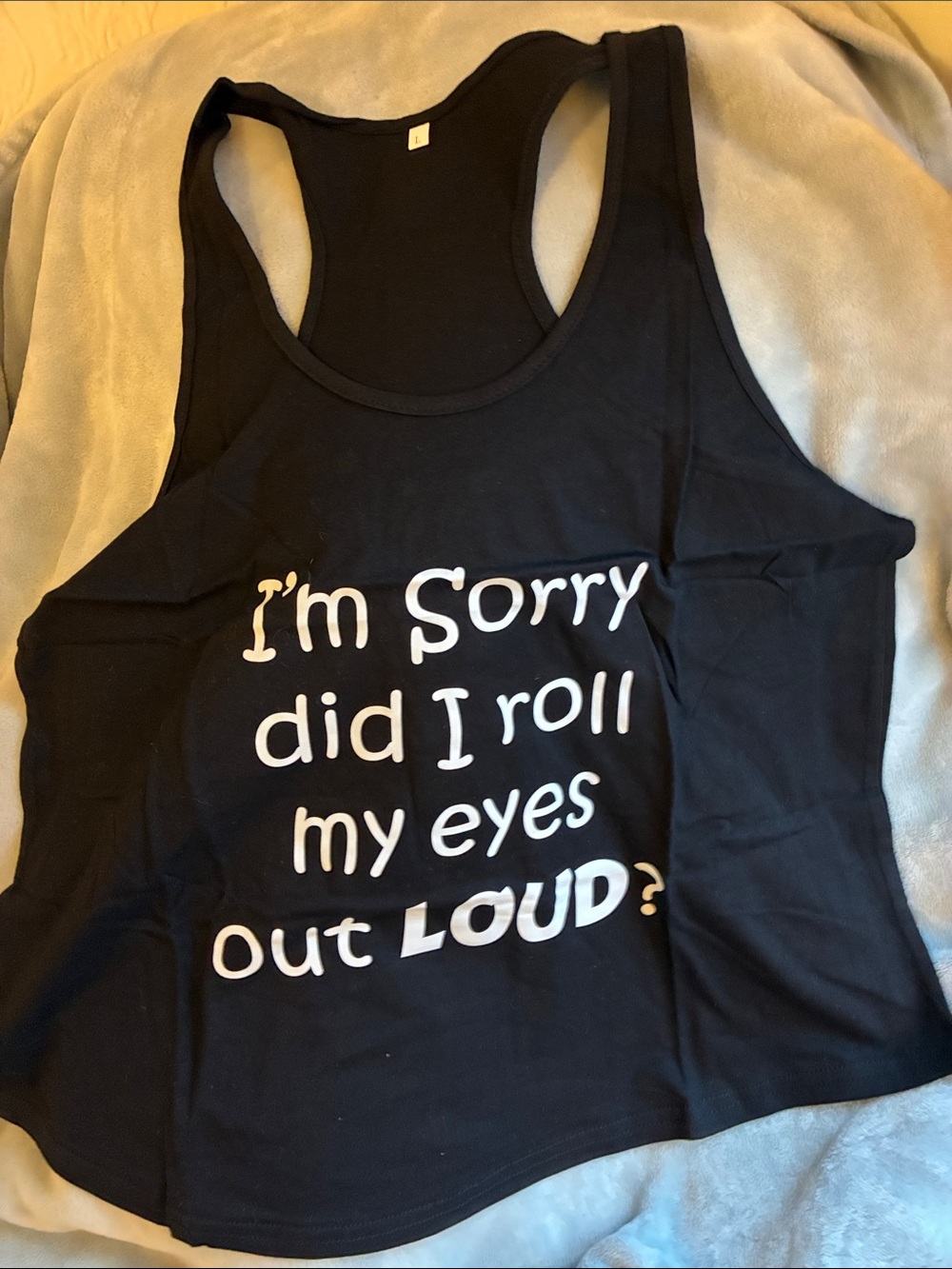 Black Cotton Hilarious Graphic Racerback Tank -NWOT- Size Large